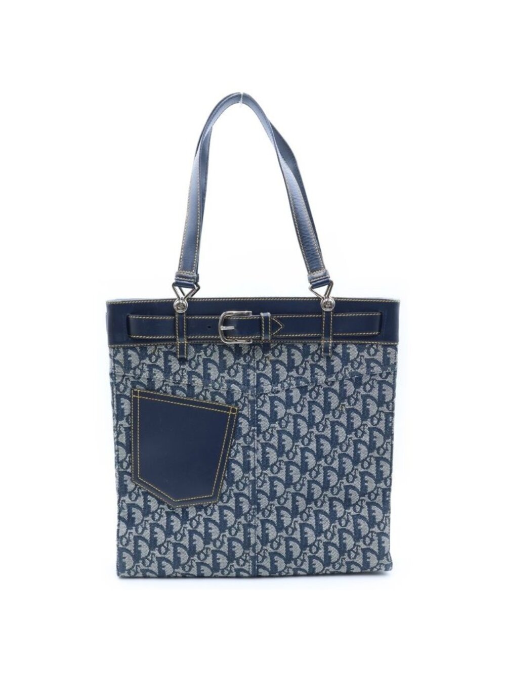 Dior Trotter Tote Bag Canvas Leather Navy